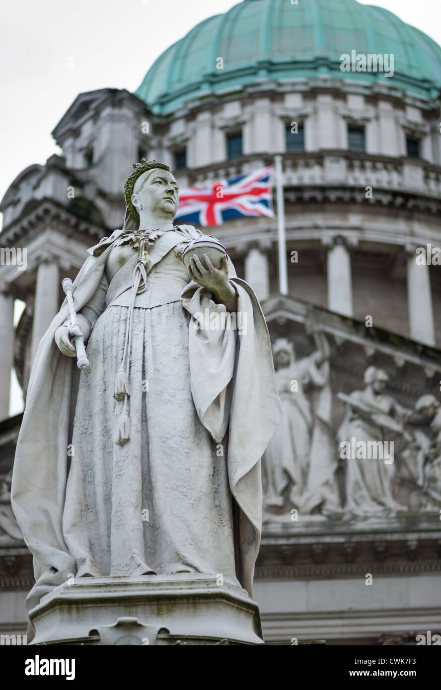 queen Victoria statue in front of Belfast City Hall. Northern Ireland