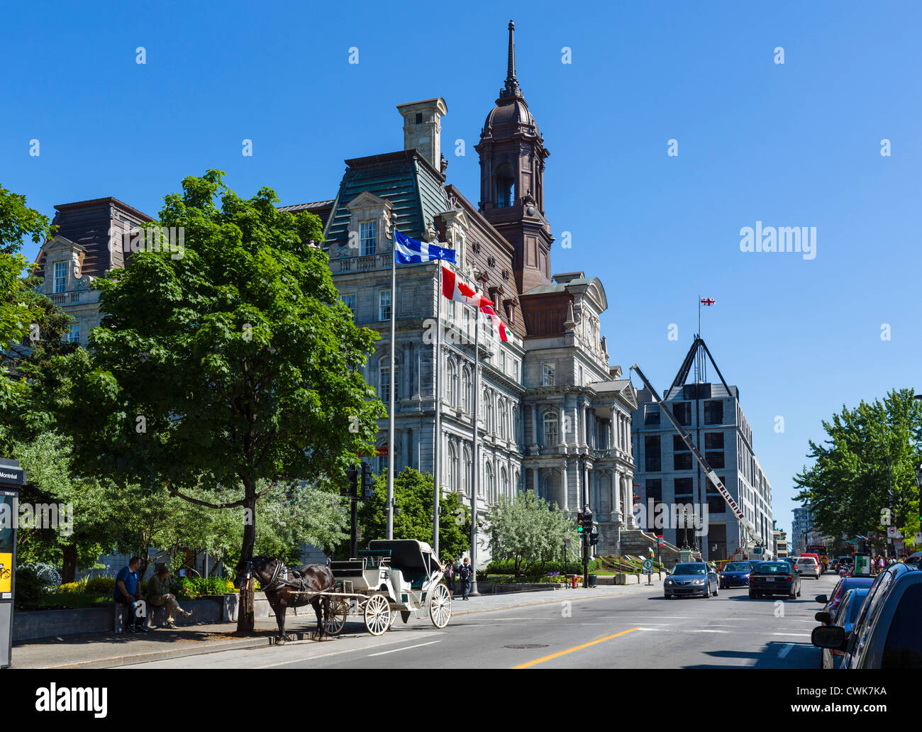 City Hall (Hotel de Ville) on Rue Notre-Dame, Vieux Montreal, Quebec, Canada Stock Photo
