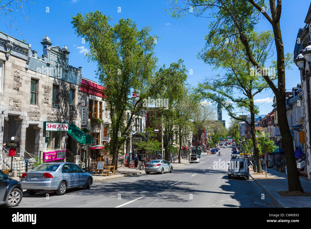 Rue Saint-Denis in the Quartier Latin (Latin Quarter), Montreal, Quebec, Canada Stock Photo