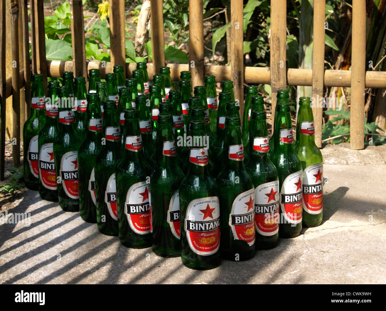 large collection of empty beer bottles for recycling Stock Photo