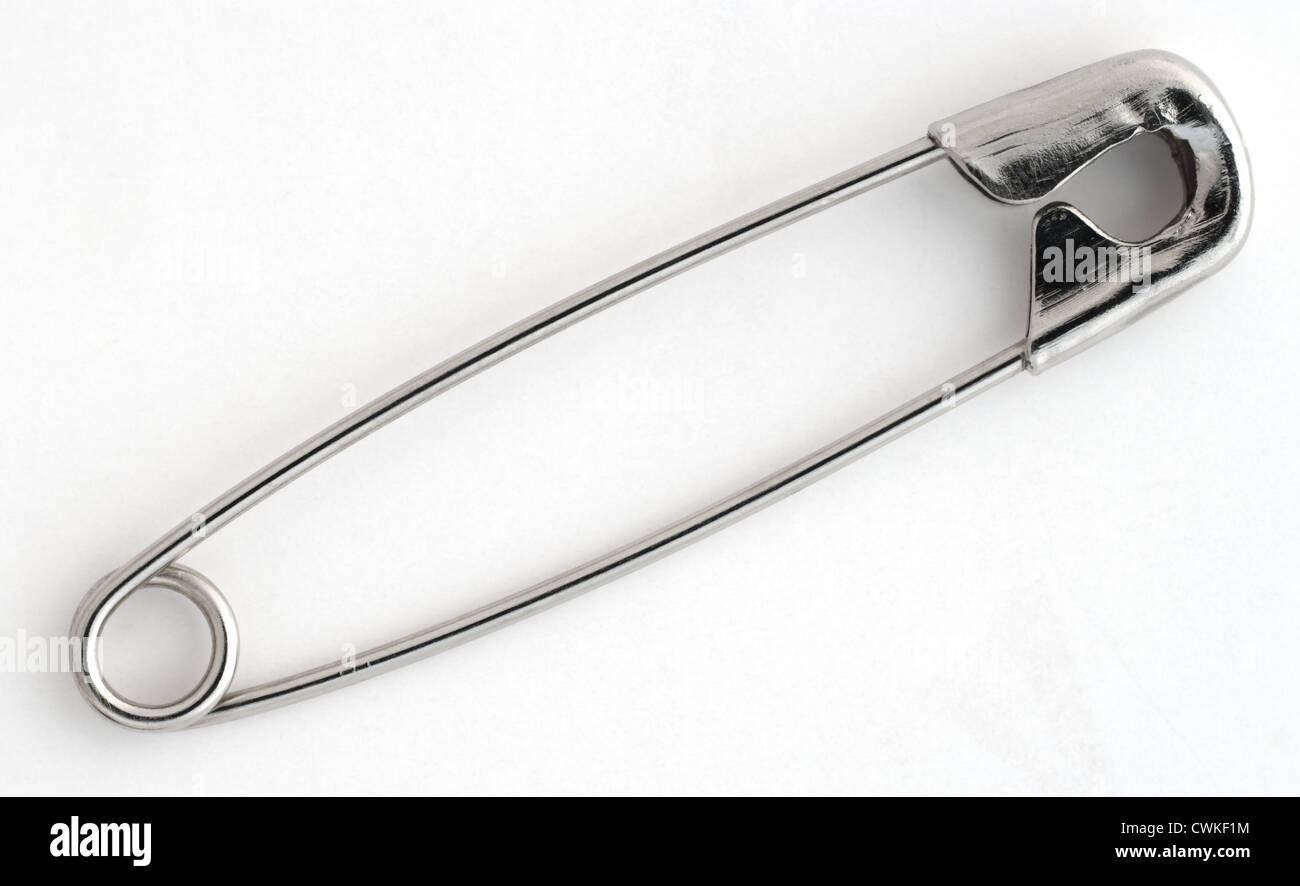 Close up shot of a safety pin on white background Stock Photo Alamy