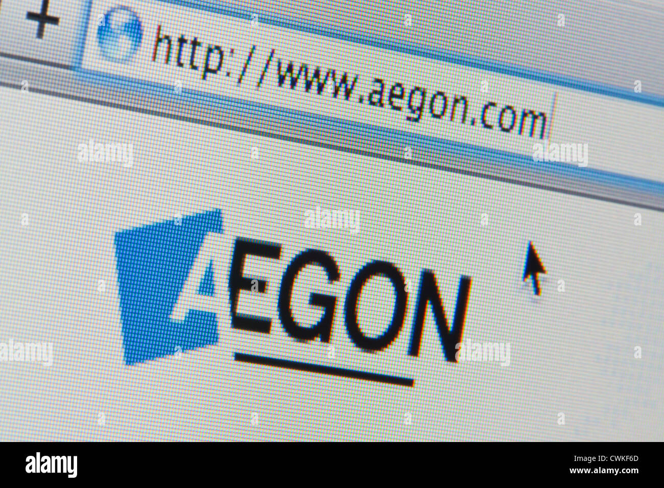 Close up of the Aegon logo as seen on its website. (Editorial use only: print, TV, e-book and editorial website). Stock Photo