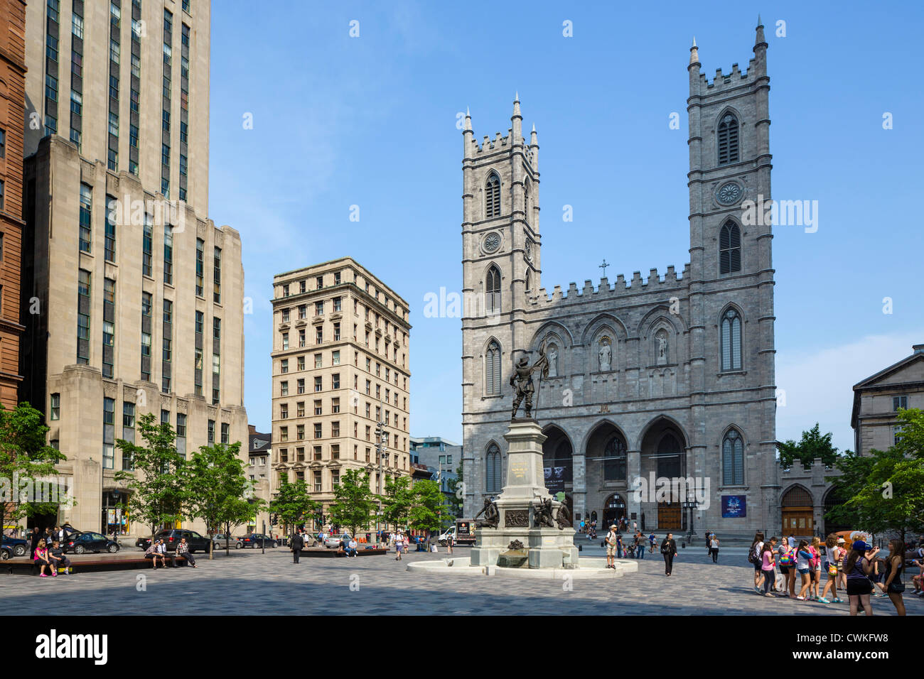 The Basilica of Notre-Dame in the Place d'Armes, Vieux Montreal, Quebec, Canada Stock Photo