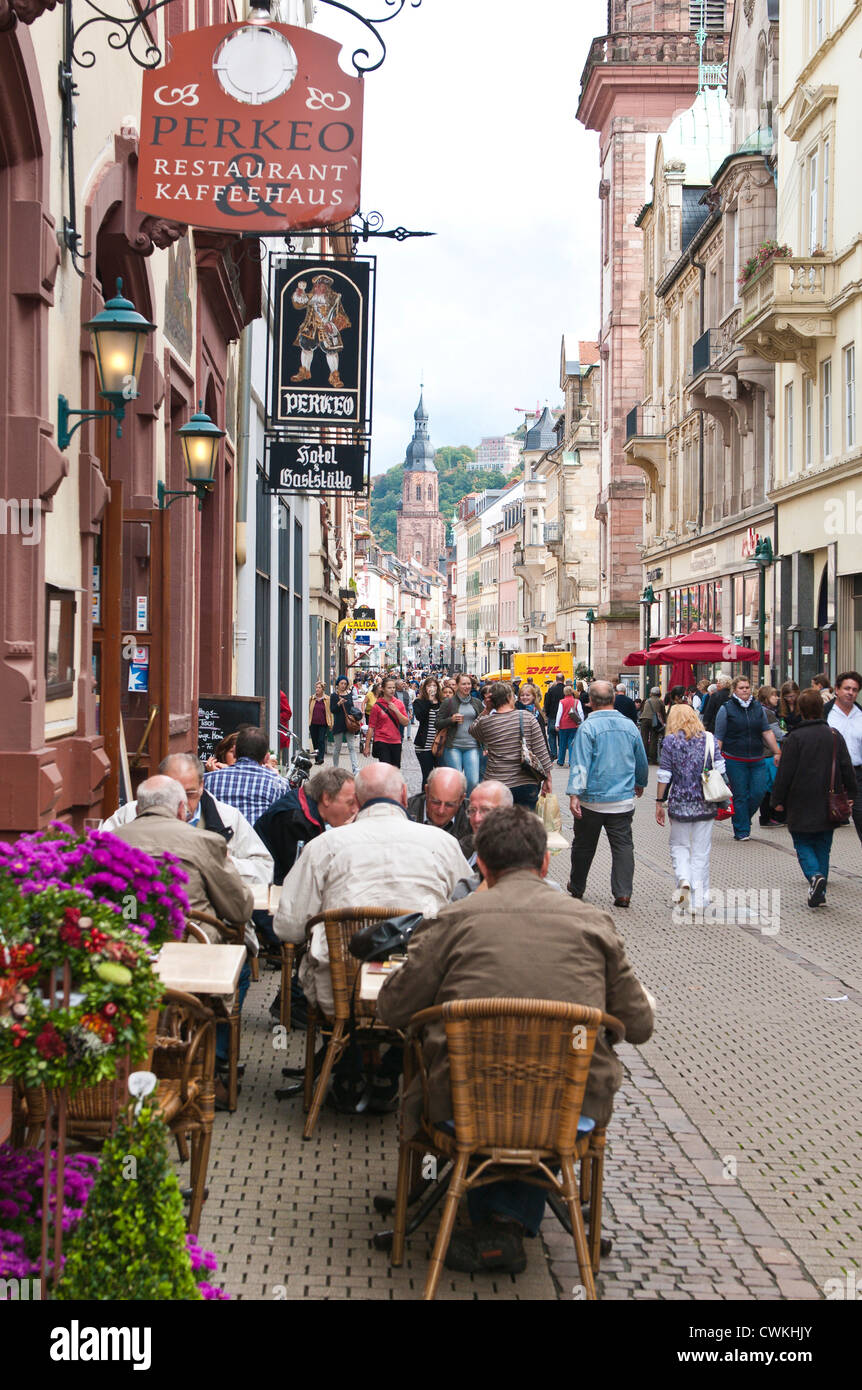 The Hauptstrasse, main Street Old Town Heidelberg, Germany Stock Photo