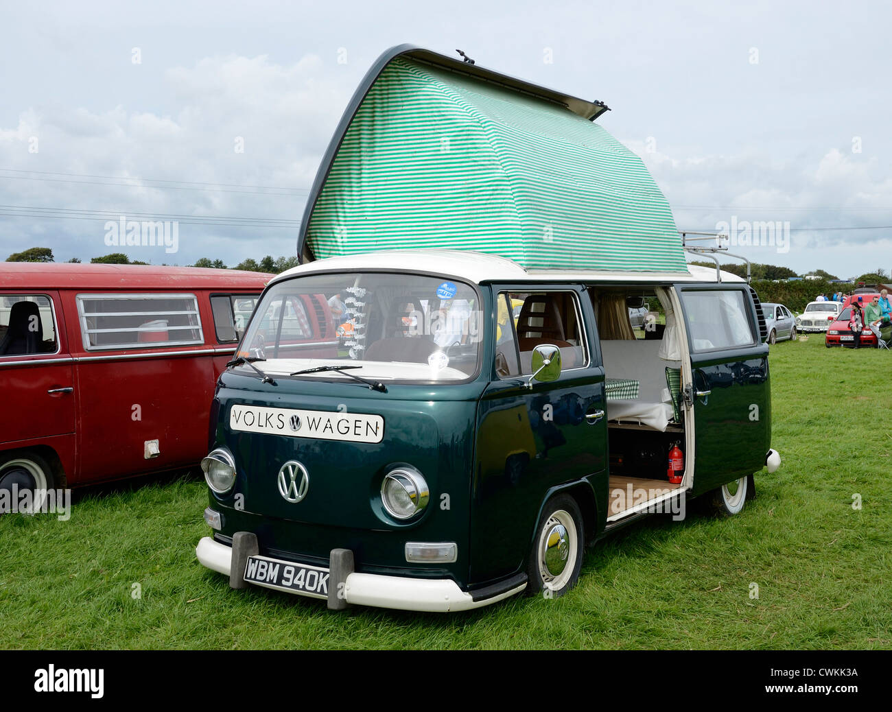 A VW camper van at a Volkswagen rally in Cornwall, UK Stock Photo