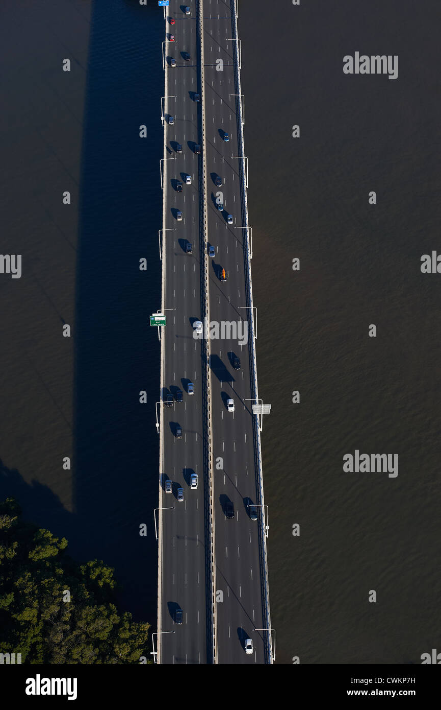 Aerial view of traffic on the Captain Cook Bridge, South East Freeway, Brisbane Queensland Australia Stock Photo