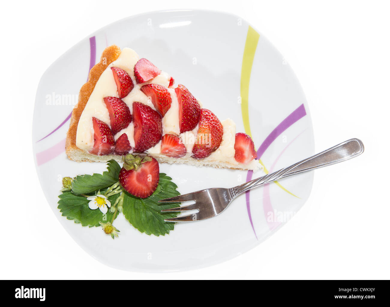 Piece of Strawberry Cake on a plate isolated on white Stock Photo - Alamy