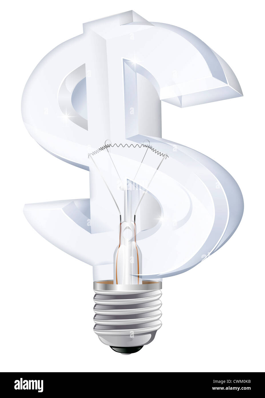 Illustration electric light bulb dollar sign. Concept for energy costs