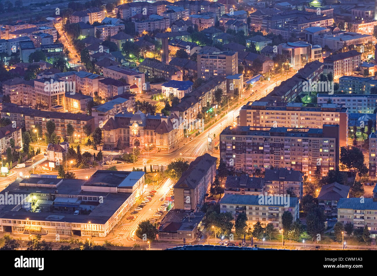 Piatra Neamt city at night, Romania Stock Photo