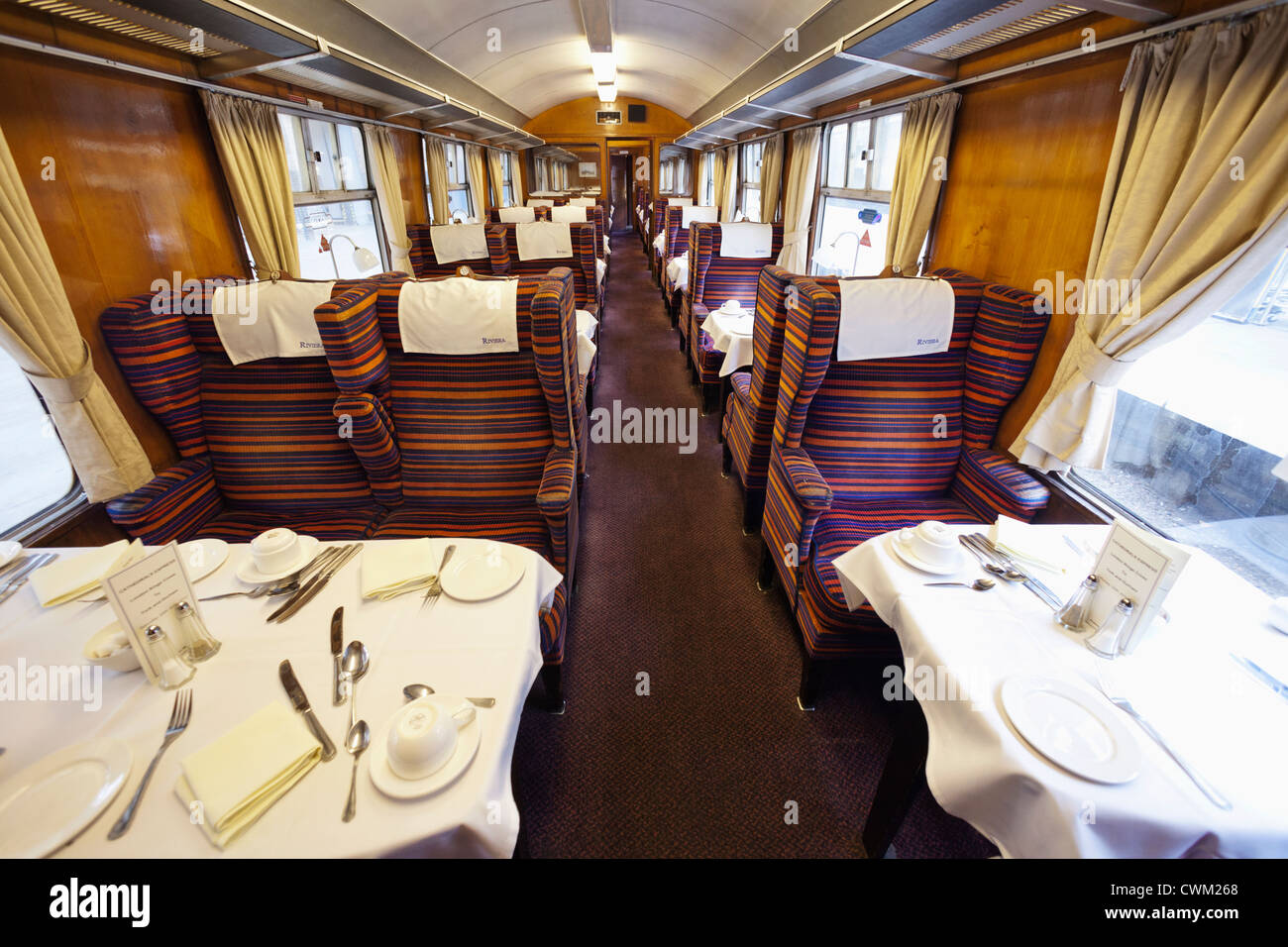 England, London, Kings Cross, Kings Cross Station, 1960s Train Carriage Dining Car Stock Photo