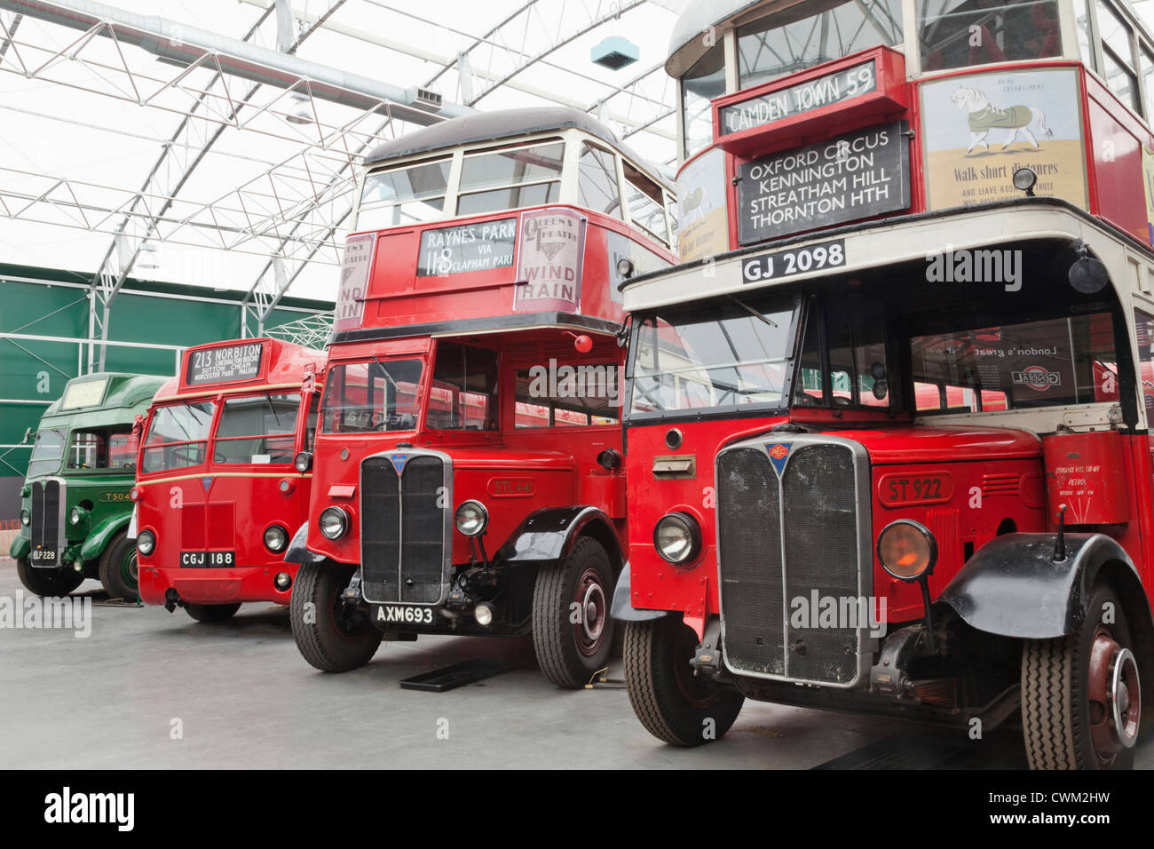 England, Surrey, London, Booklands Museum, London Bus Museum, Vintage Buses Stock Photo