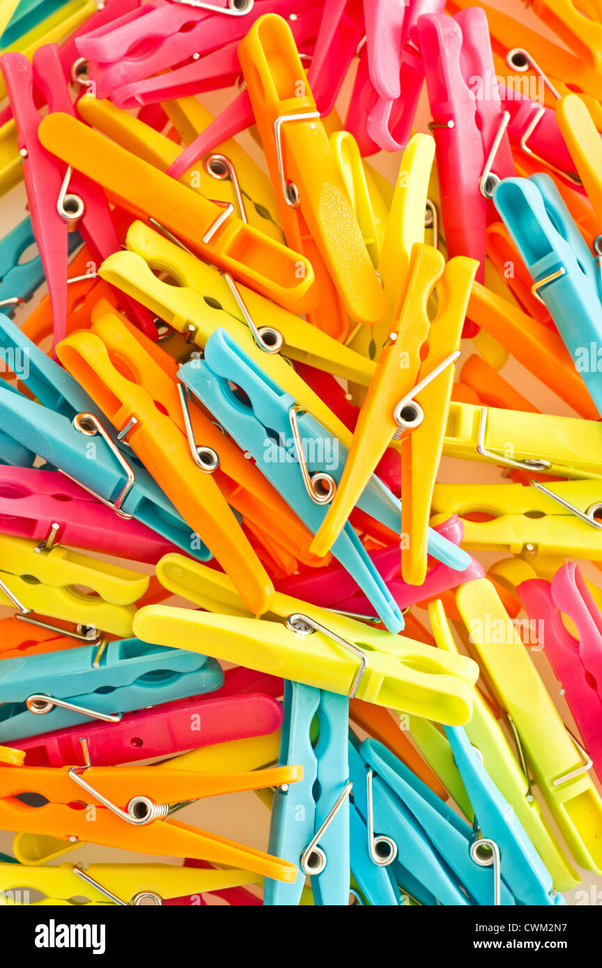 colorful plastic clothespin or clothes pins Stock Photo