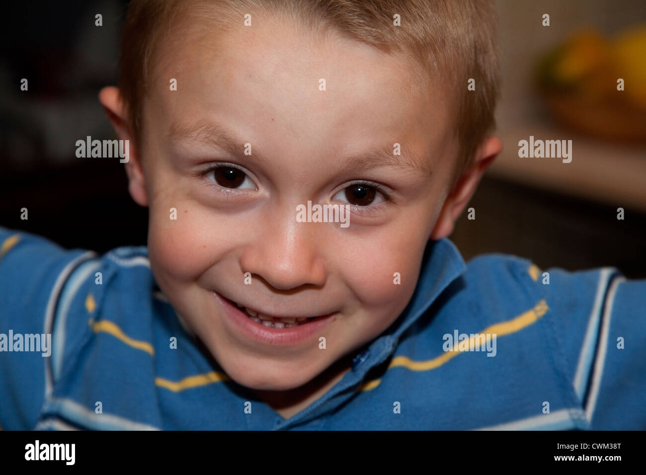 Happy adventurous impish Polish boy age 6. Zawady Central Poland Stock Photo