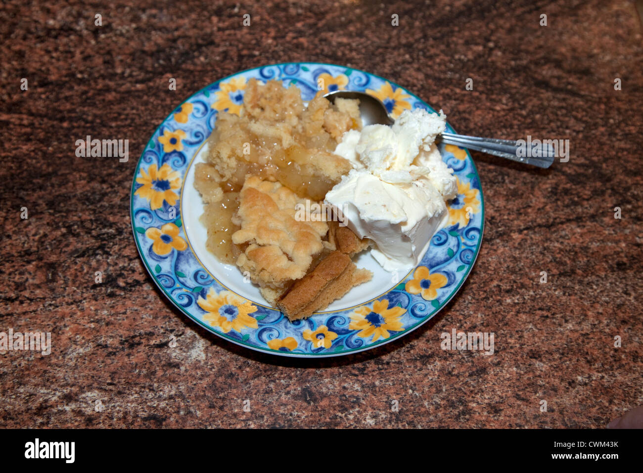 Plate of apple pie a la mode dessert. Zawady Central Poland Stock Photo
