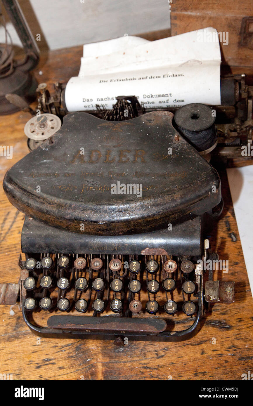 Old dilapidated Adler Number 7 typewriter found in Hitler's WWII bunker. Konewka Central Poland Stock Photo