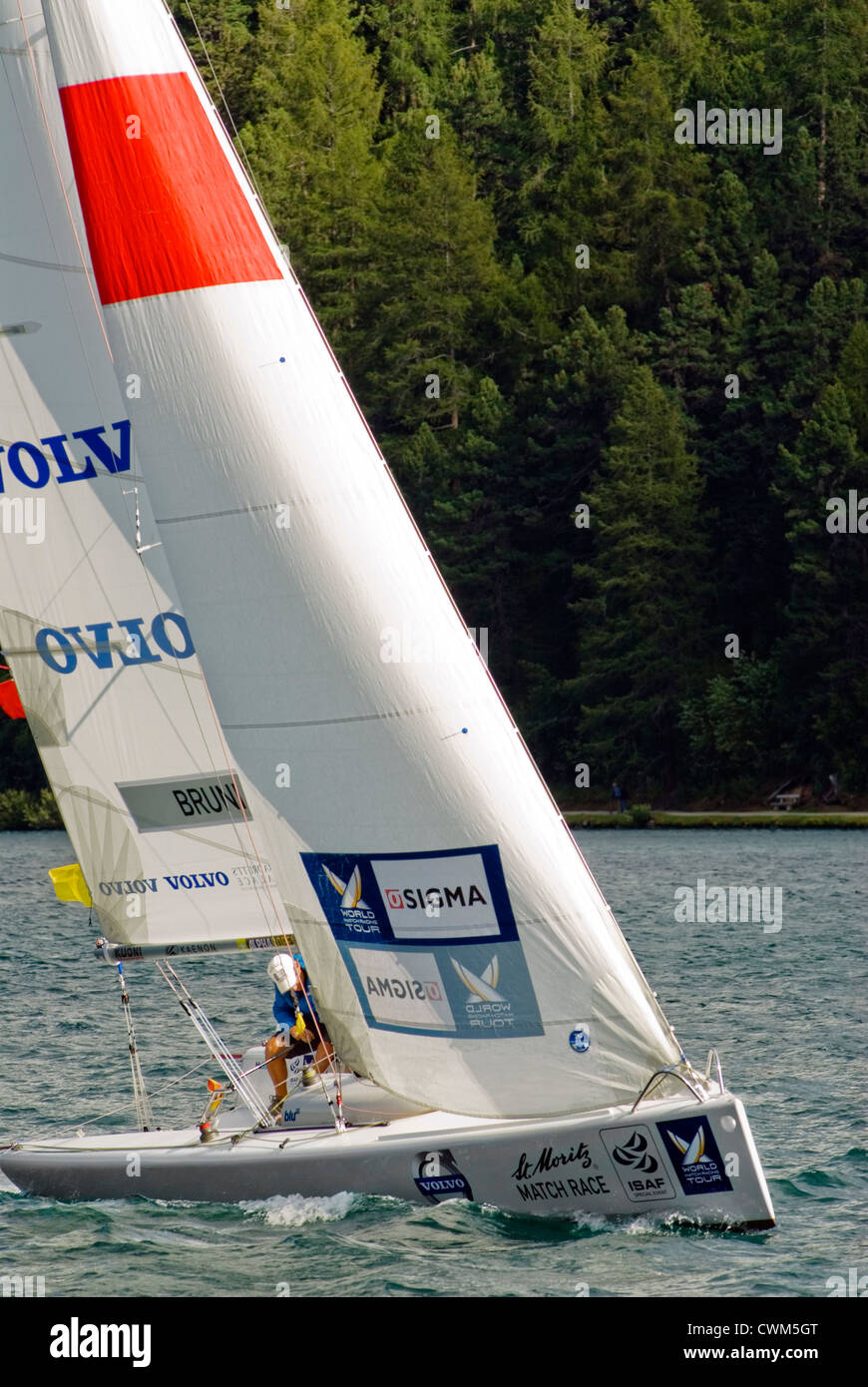 Sailing boats racing during the Match Race, St Moritz, Switzerland Stock Photo