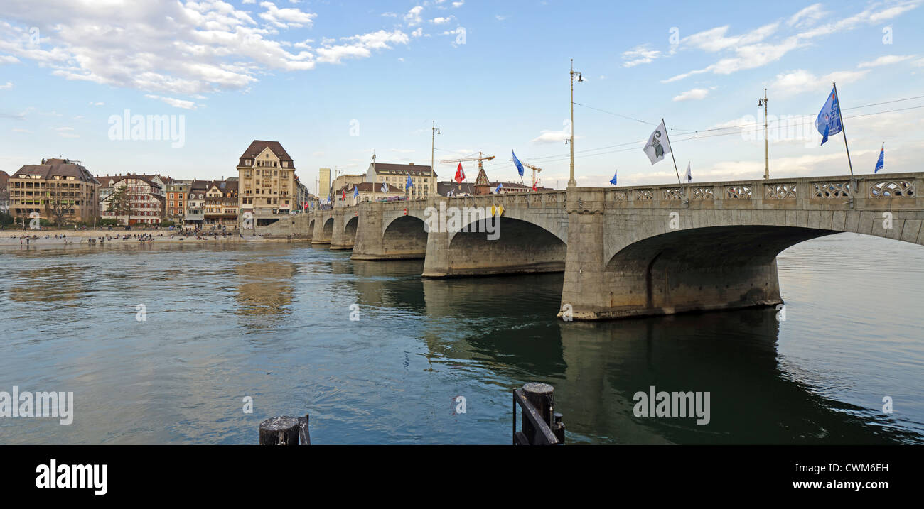 Mittlere Bruecke (Bridge), Basel. Switzerland. Stock Photo
