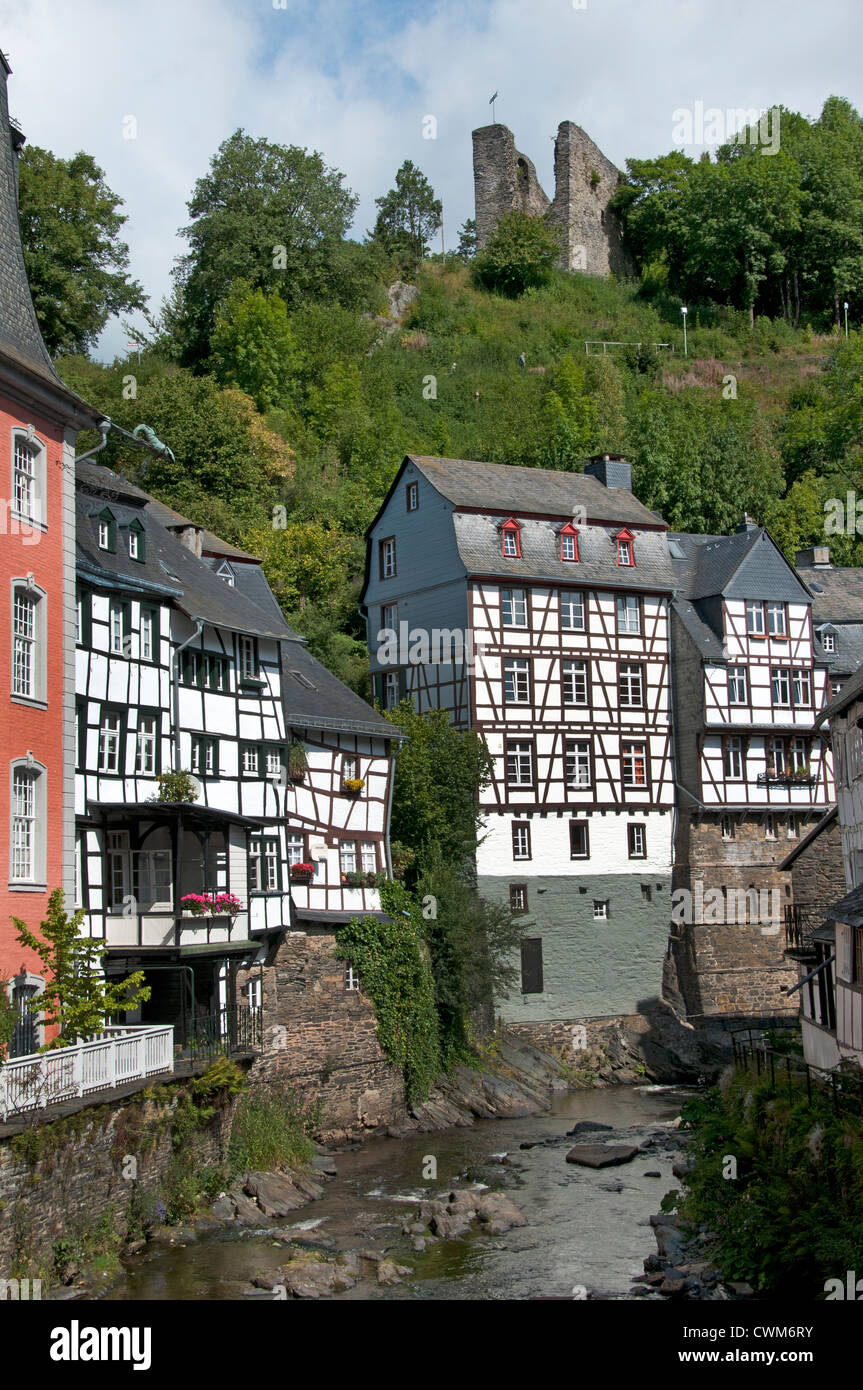 Monschau 13th Century Nordeifel  Eifel Germany  half-timbered house follows the next, winding romantic lanes lead through the town Stock Photo