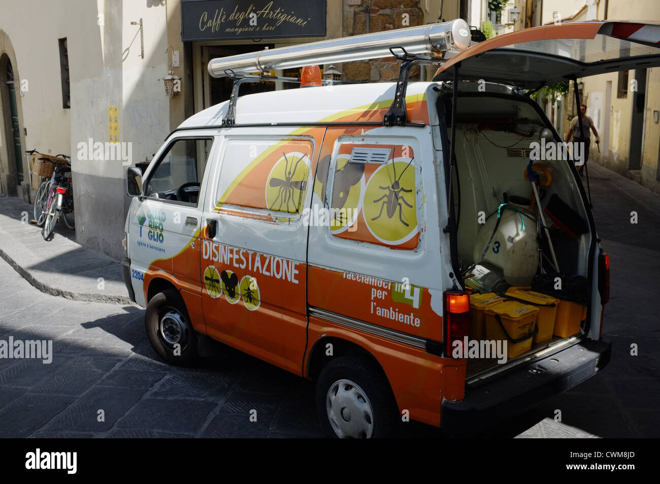 Italian mobile pest control van in Florence Stock Photo