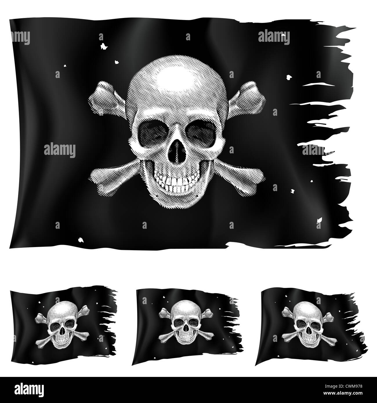 Three types of pirate flag. Illustration for design on white background