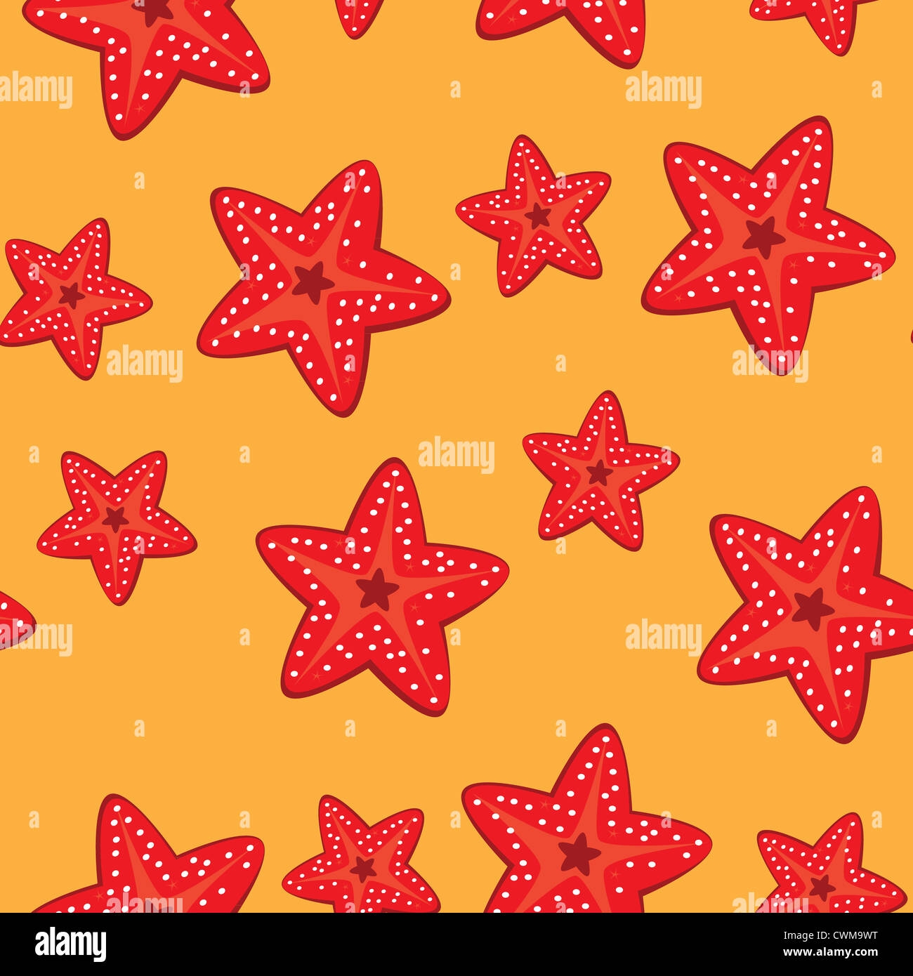 Seamless texture of starfish. Illustration of the designer on orange background Stock Photo