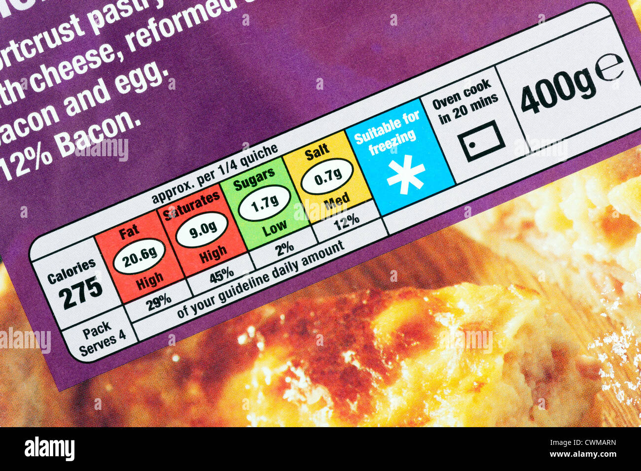 ingredients and nutritional information on food packaging Stock Photo