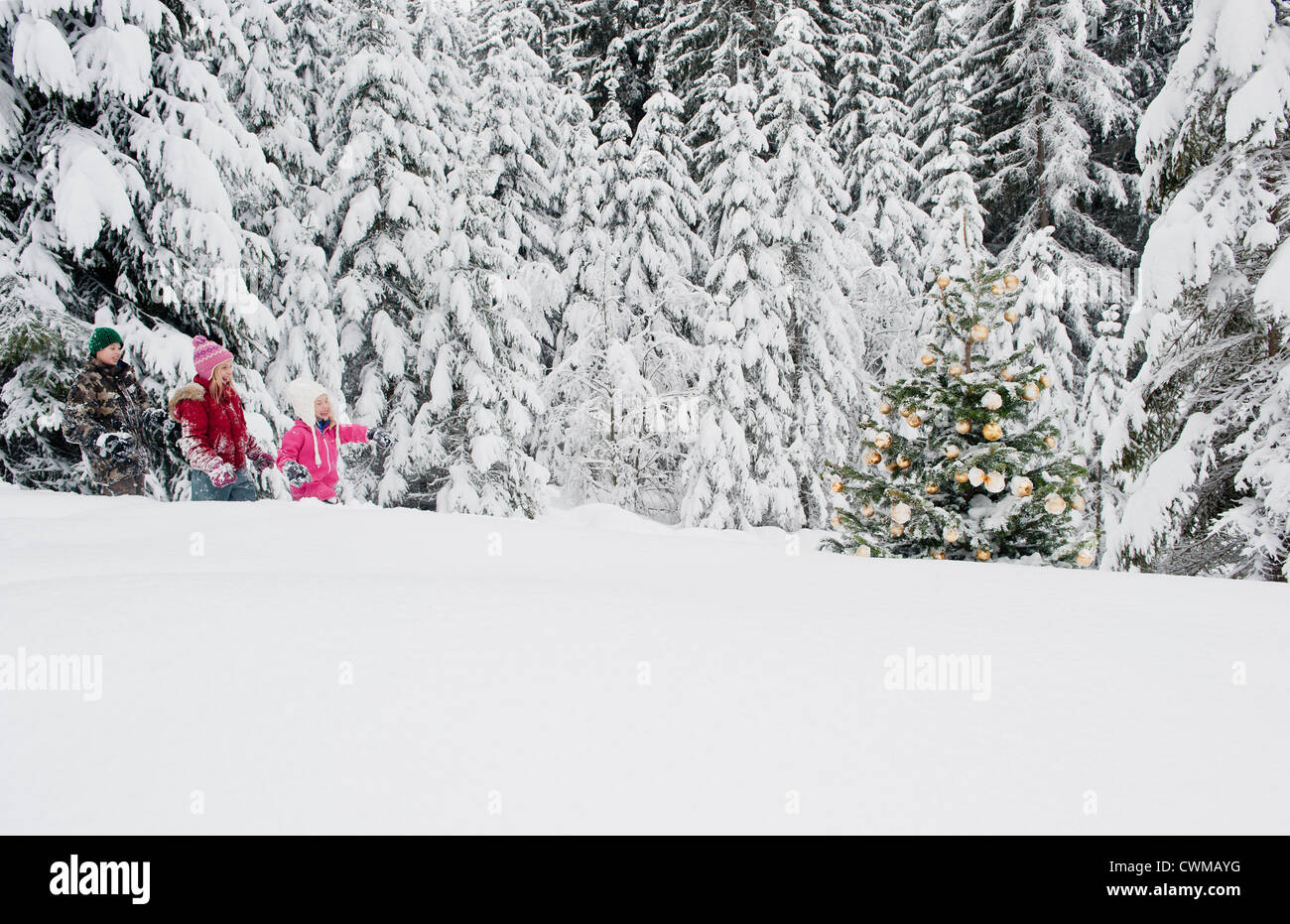 Boy girl walking through snow hi-res stock photography and images - Alamy