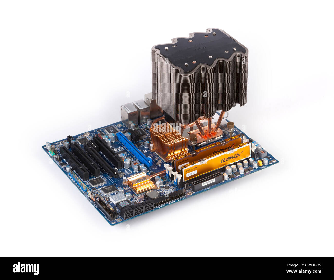computer motherboard with large heatsink for cooling the processor