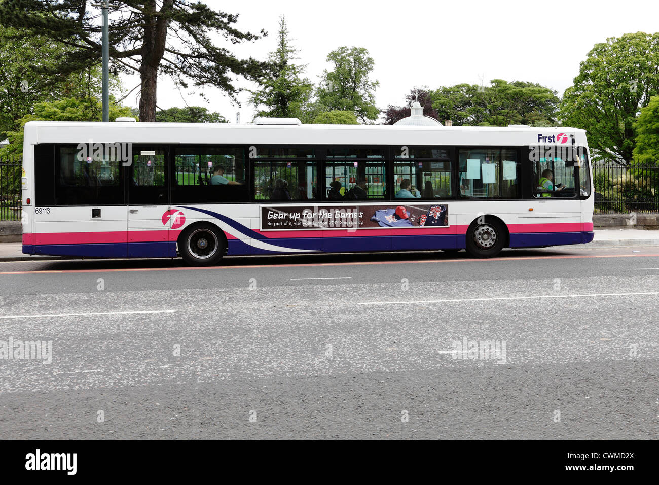 A bus operated by First Bus, Glasgow, Scotland, UK Stock Photo