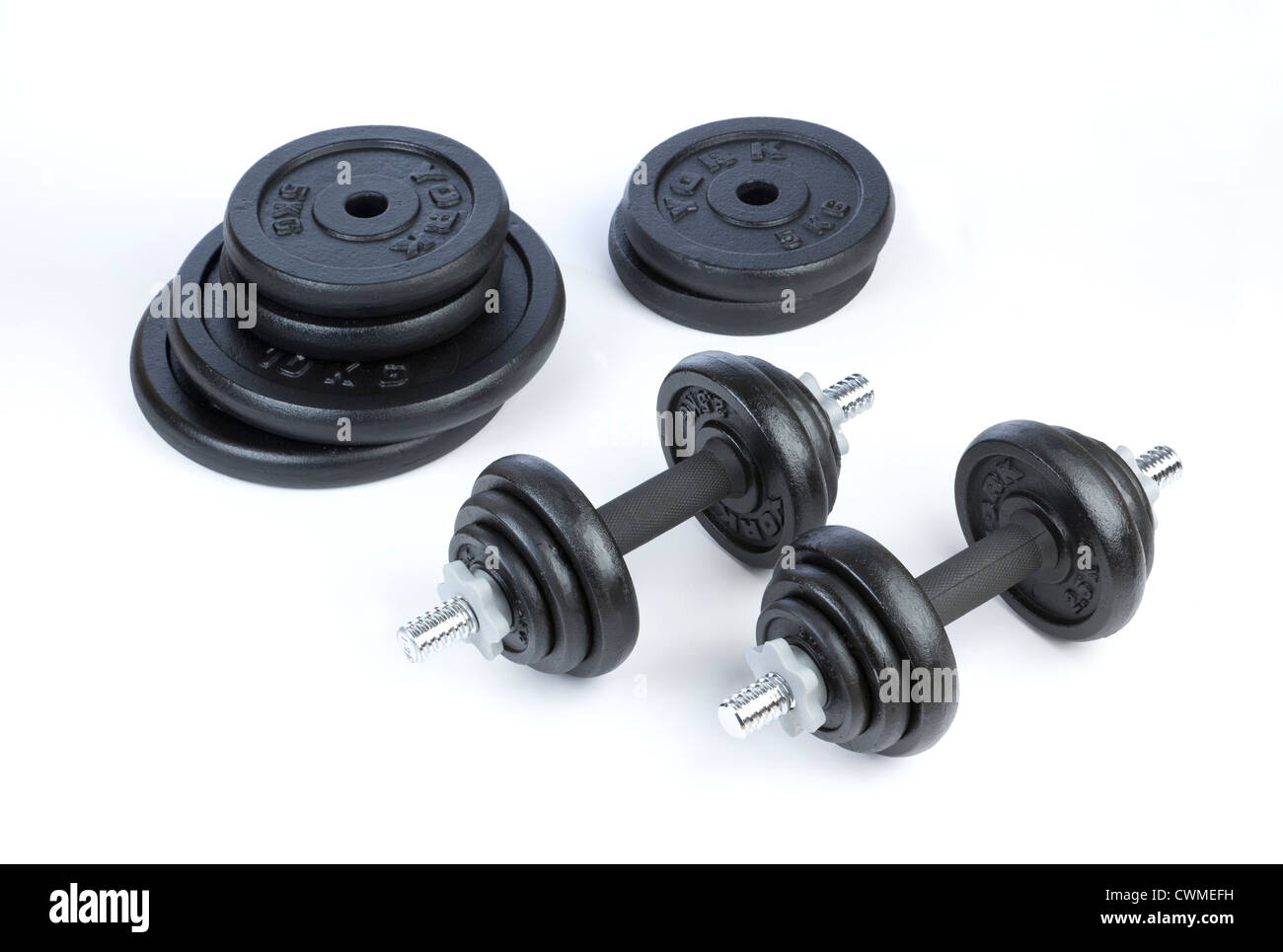 dumbbell weights made of cast iron Stock Photo Alamy