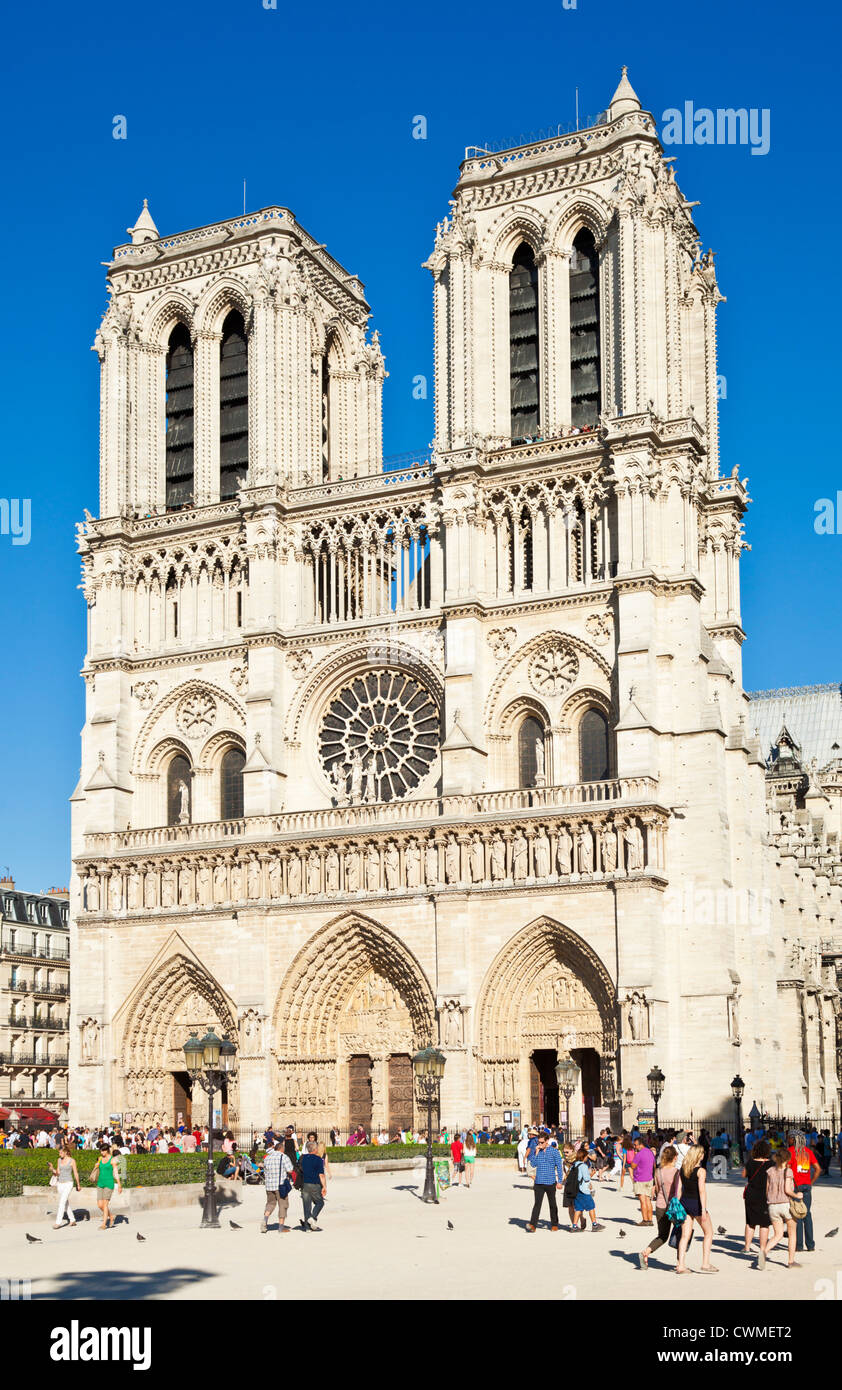 Front facade of the cathedral of Notre Dame Ille de la Cite Paris France EU Europe Stock Photo