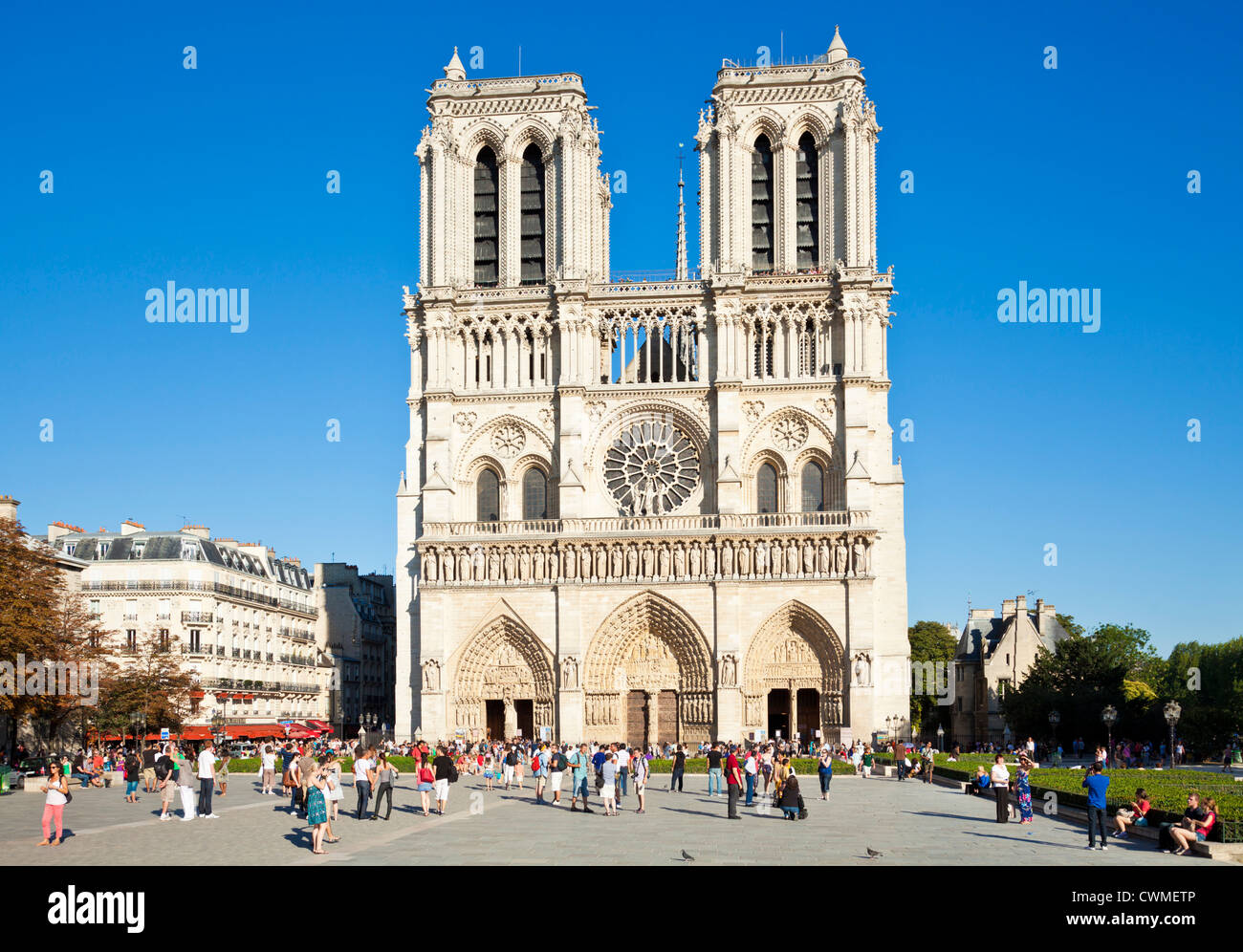 Front facade of the cathedral of Notre Dame Ille de la Cite Paris France EU Europe Stock Photo