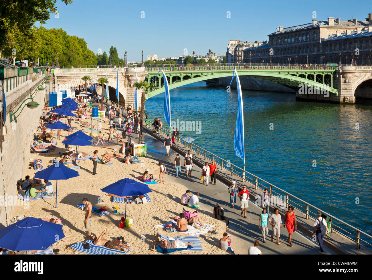 Paris plage or paris beach at the side of the River Seine Paris France EU Europe Stock Photo