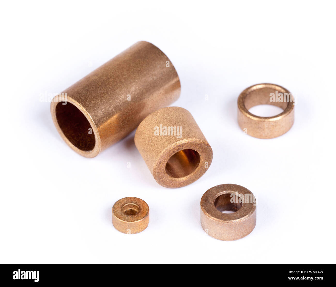 Oilite sintered phoshor bronze plain bearings / bushes Stock Photo