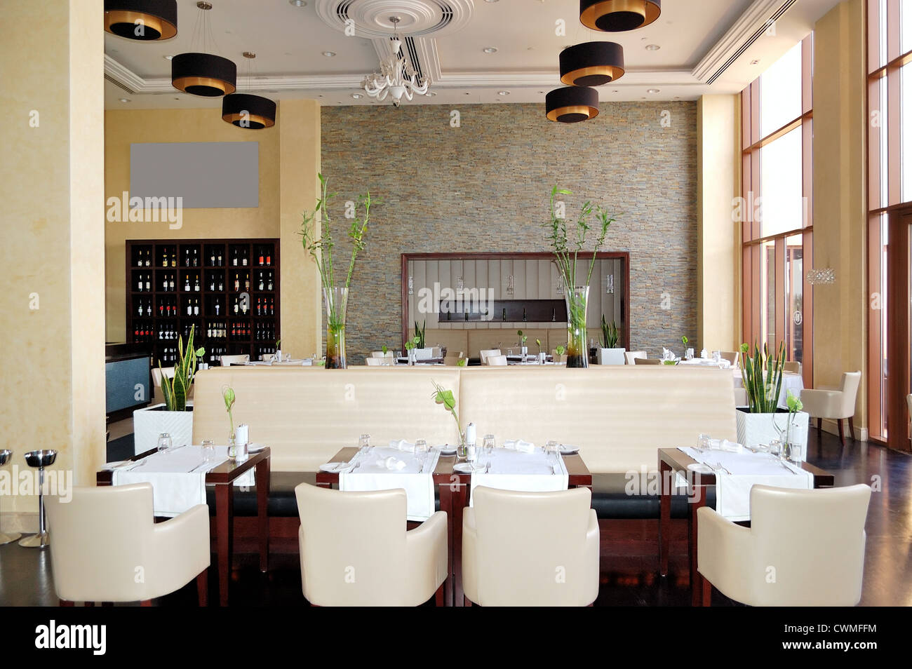 The restaurant interior of luxury hotel, Ras Al Khaimah, UAE Stock Photo