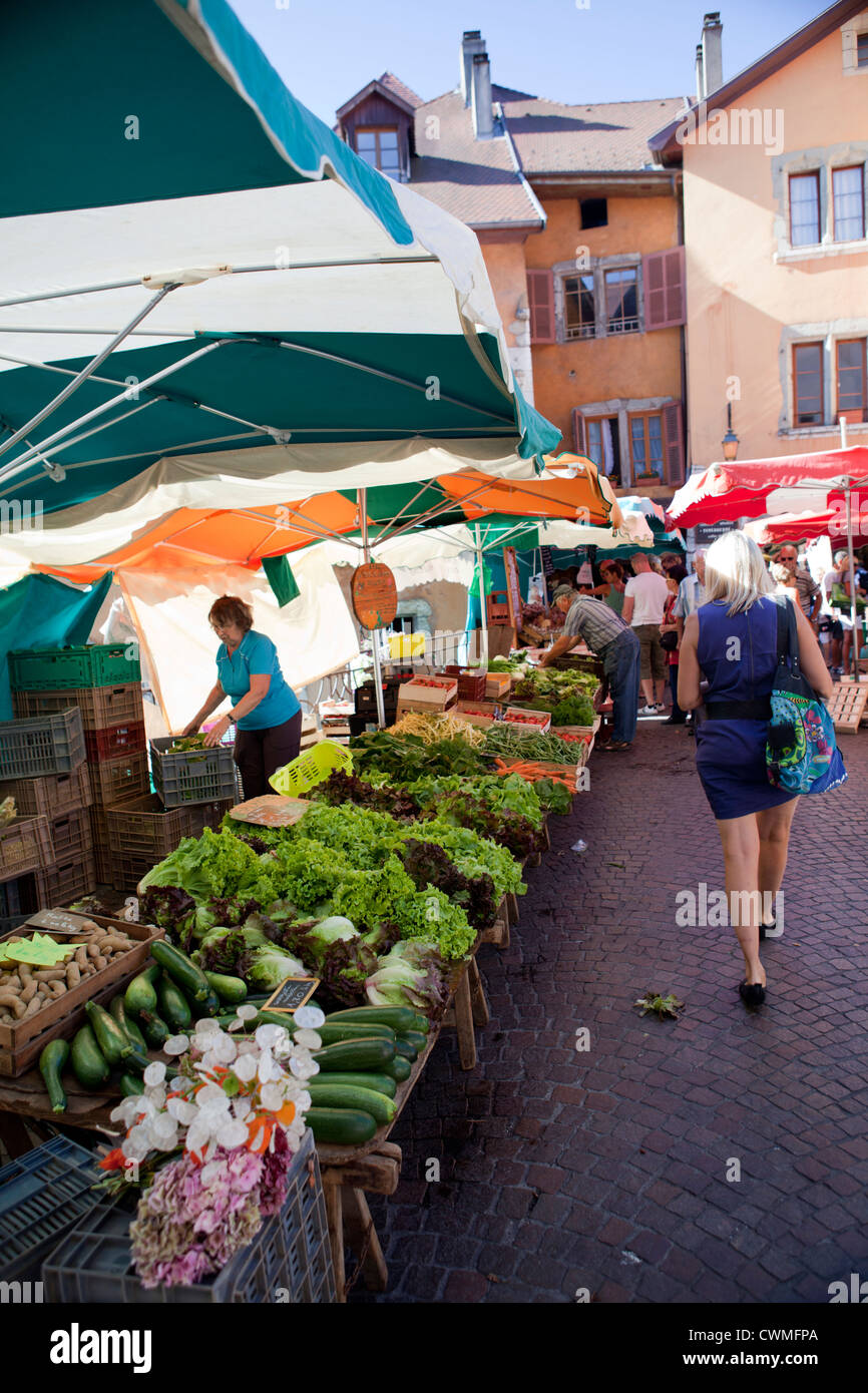Annecy food market on Sunday morning. Haute Savoie, France Stock Photo