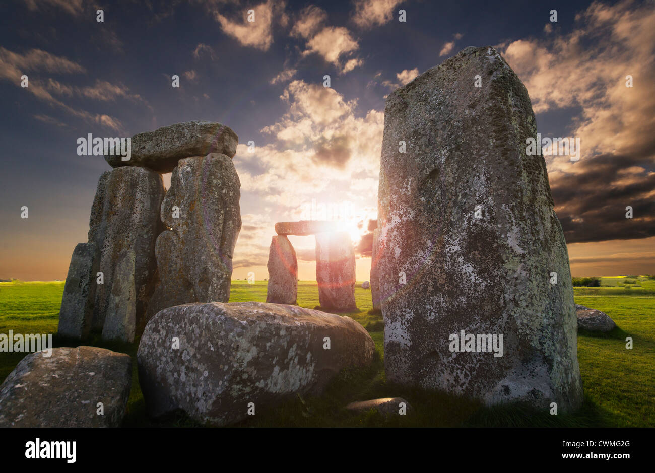 UK, England, Wiltshire, Stonehenge at sunset Stock Photo