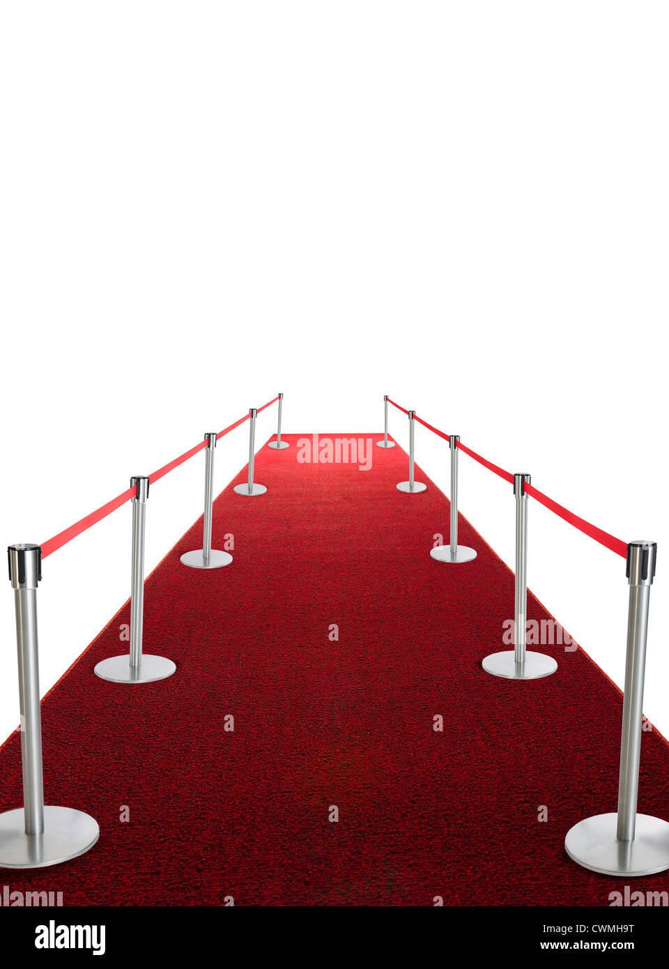 Studio shot of red carpet with stanchions and velvet rope Stock Photo
