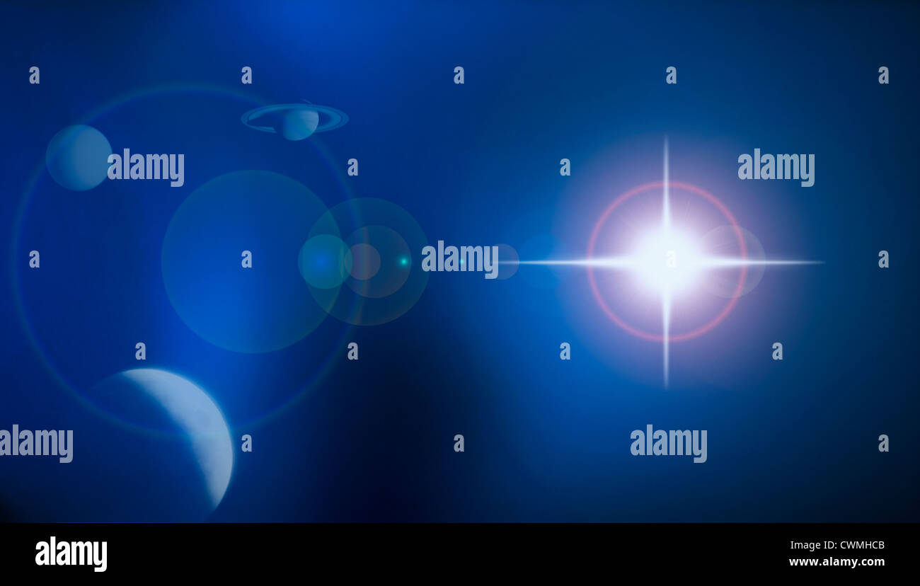 Glowing star and planets Stock Photo