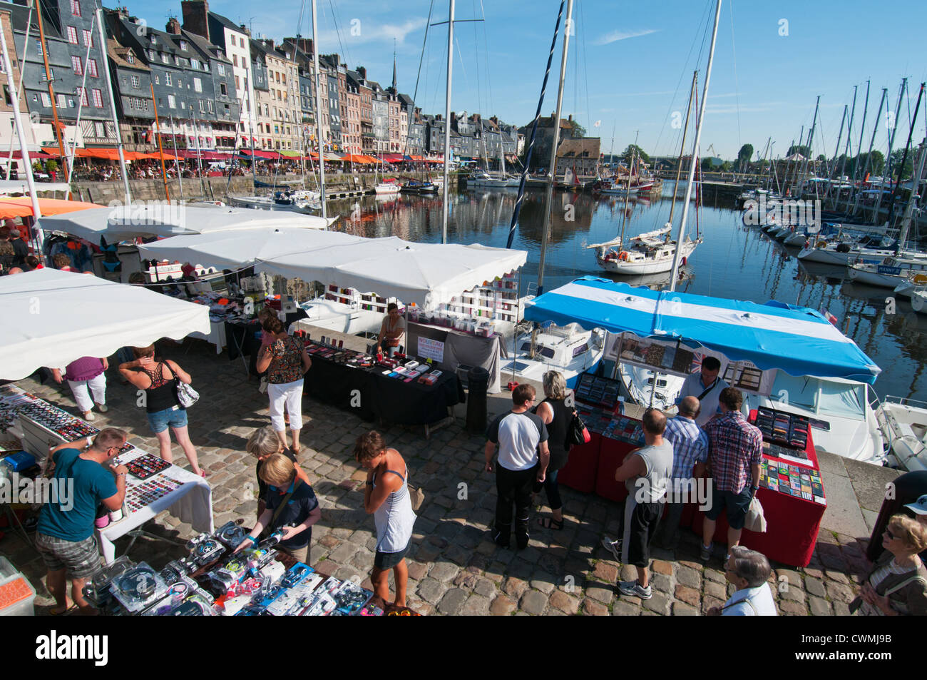Honfleur market by the Old Dock, Basse-Normandie, France. Stock Photo