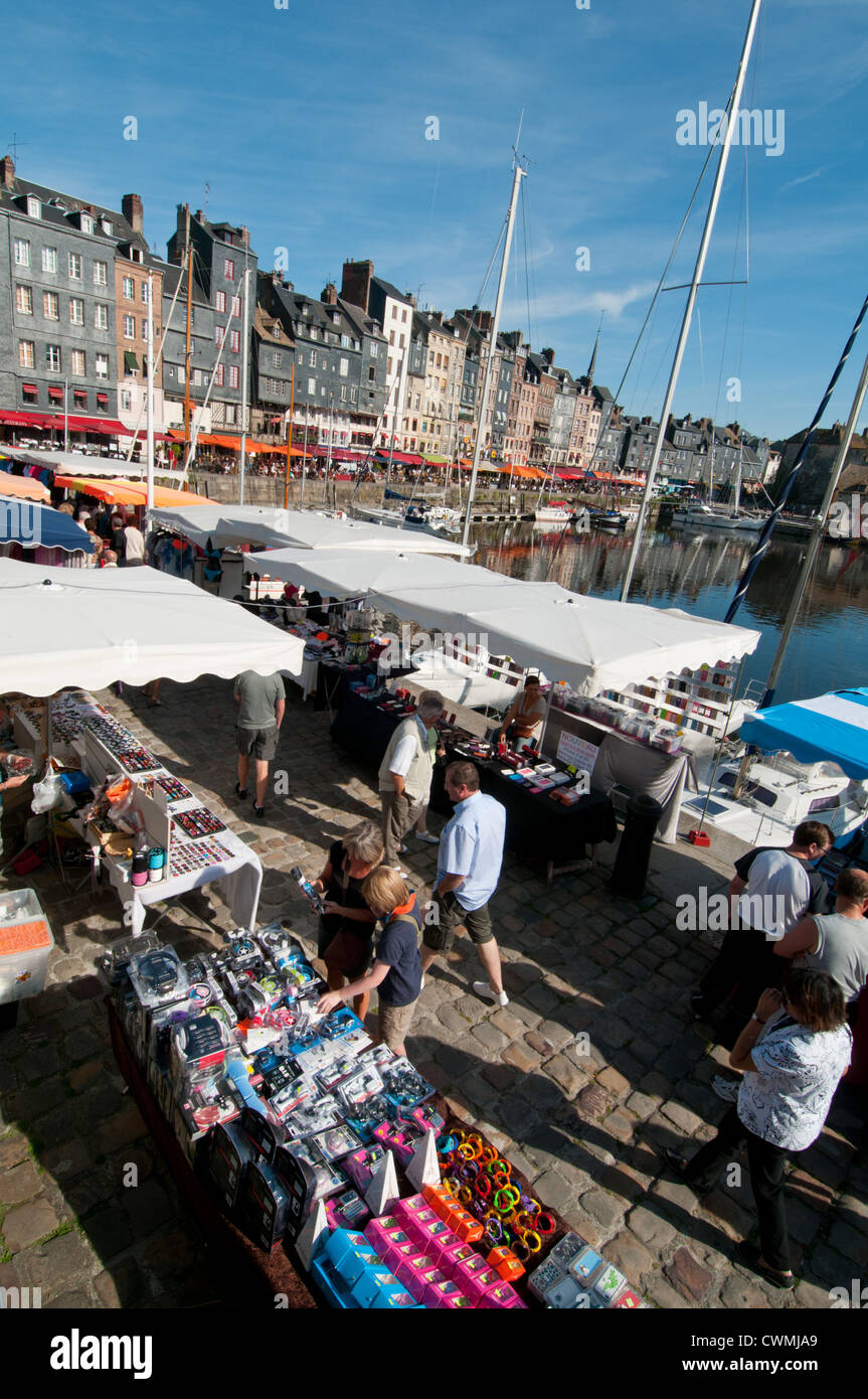 Honfleur market by the Old Dock, Basse-Normandie, France Stock Photo ...