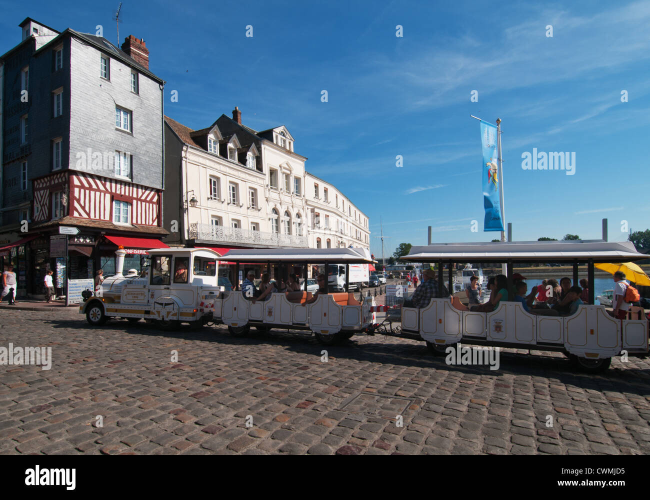 Sightseeing from the tourist train at Honfleur, Basse-Normandie, France. Stock Photo