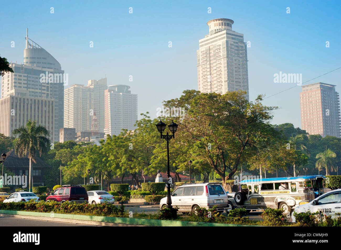 Morning traffic on the street in Manila. Stock Photo