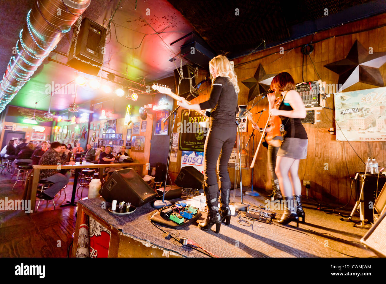 Country musicians performing live in club, Nashville, Tennessee Stock Photo
