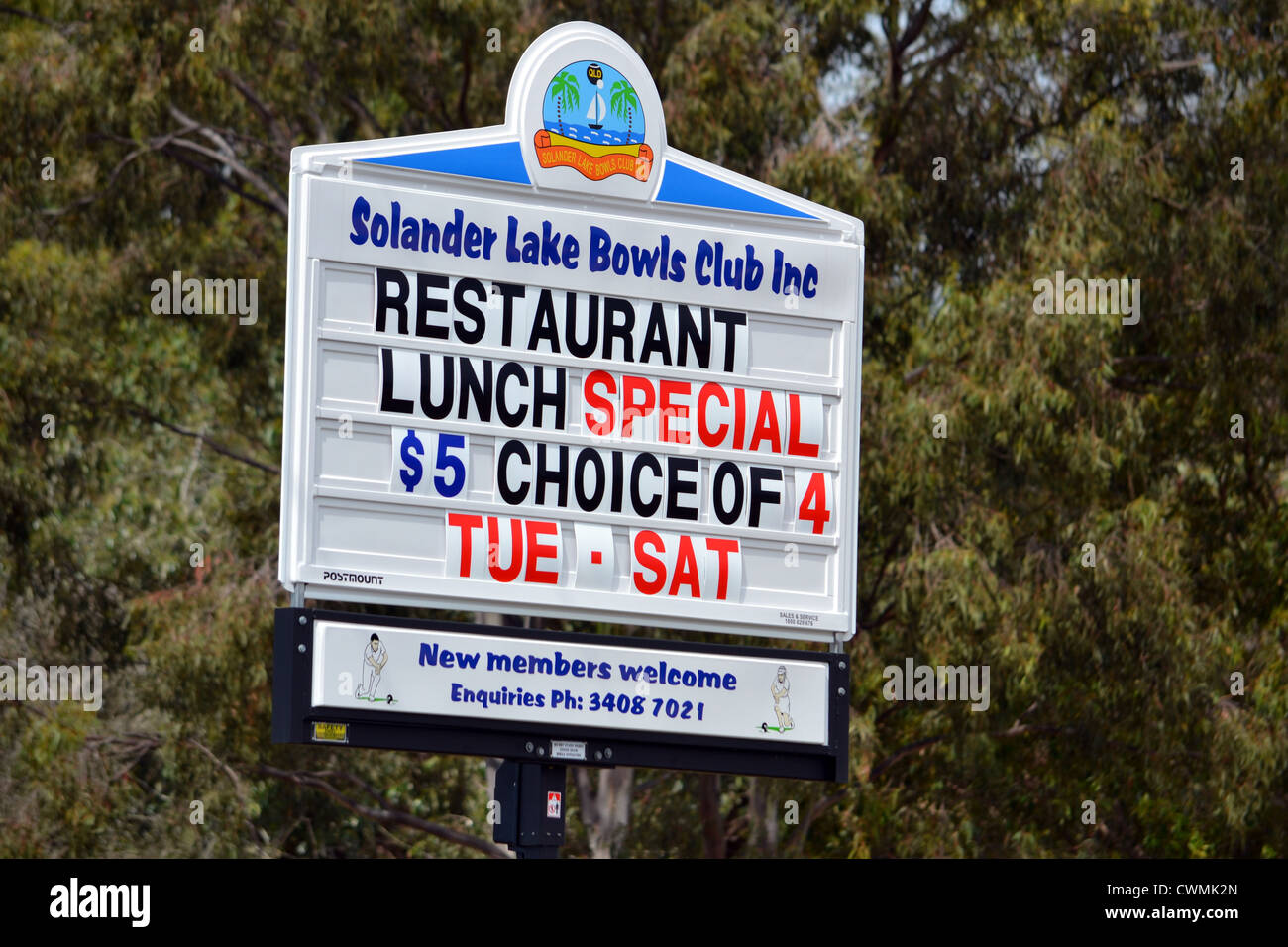 Bowls club restaurant lunch special sign Stock Photo