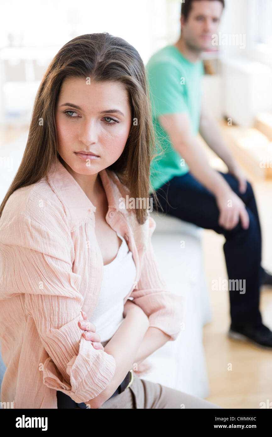 USA, New Jersey, Jersey City, Young couple undergoing relationship difficulties Stock Photo