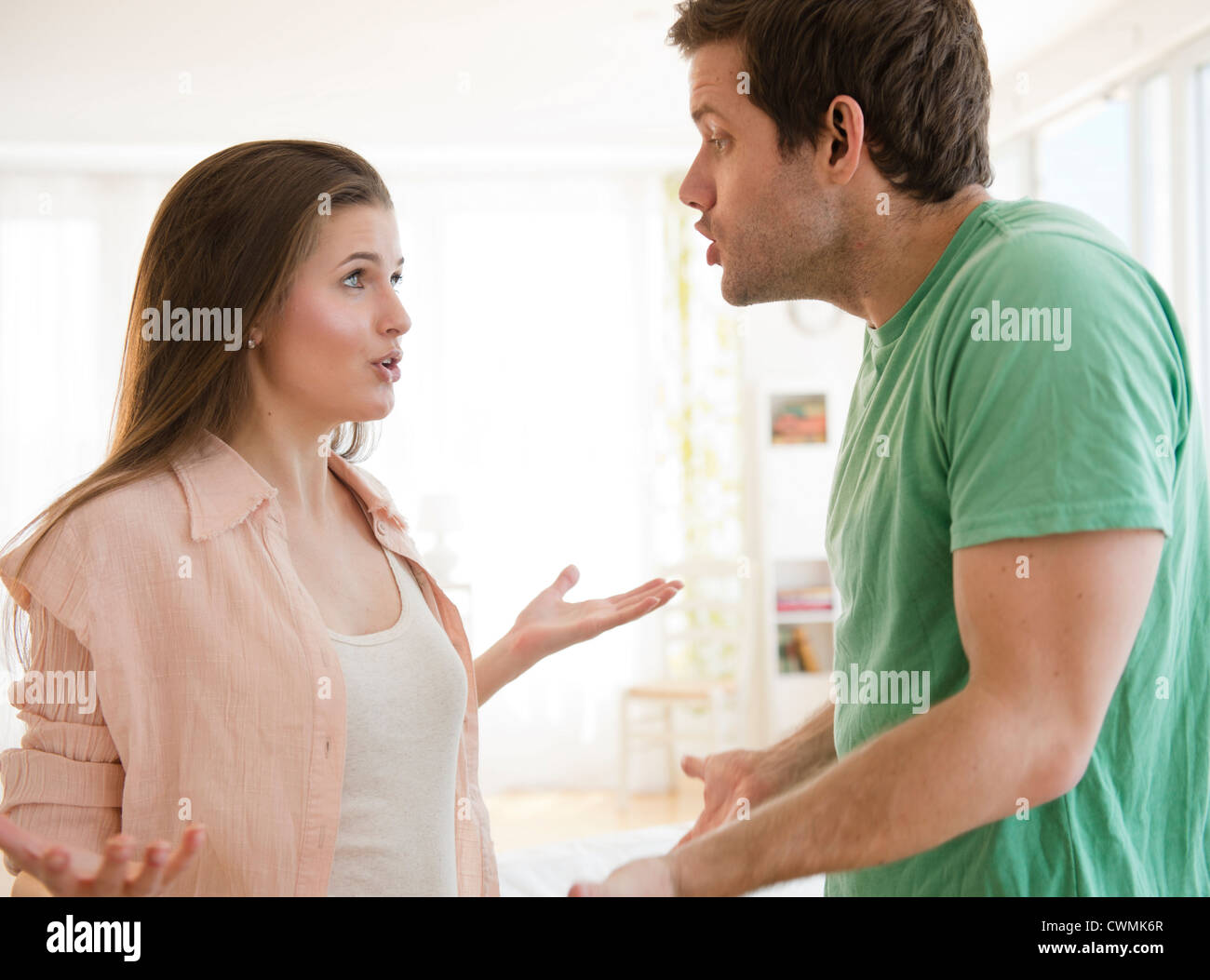 USA, New Jersey, Jersey City, Young couple arguing Stock Photo