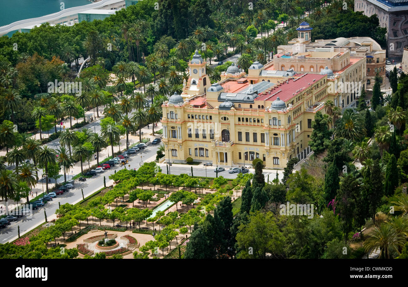 aerial view of malaga town hall , Andalucia Spain Stock Photo