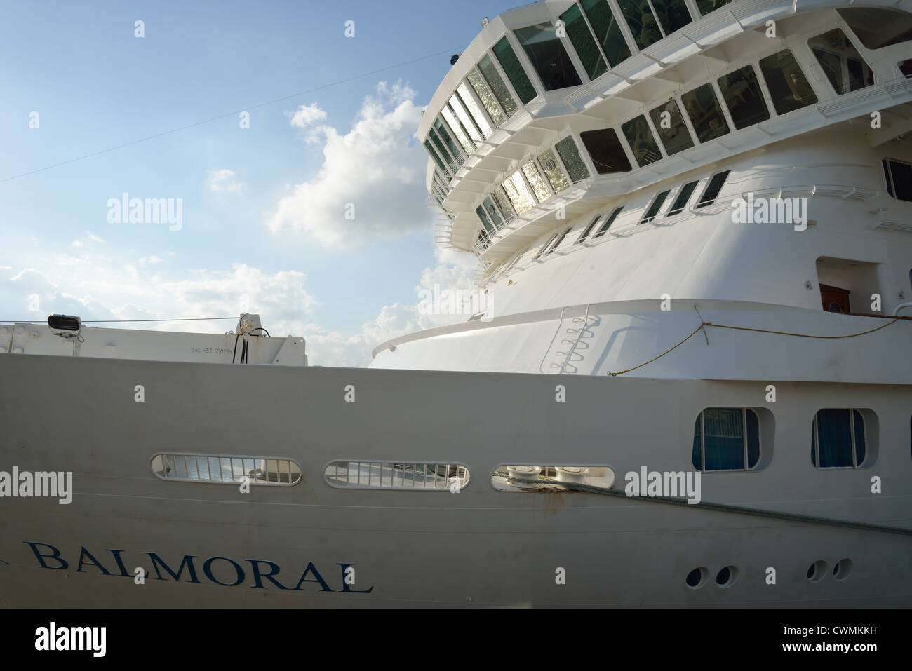 Marquee deck and bow on Fred Olsen M.S.Balmoral cruise ship in Antwerp, Antwerp Province, The Flemish Region, Belgium Stock Photo