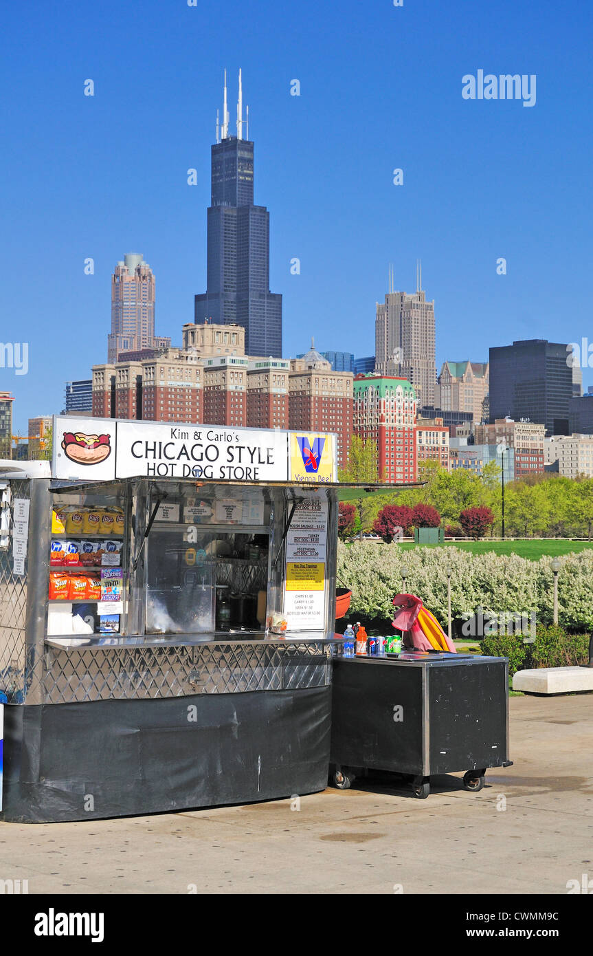 Chicago is famous for may things including Its lakefront, skyline, architecture and hot dogs. Chicago, Illinois, USA. Stock Photo